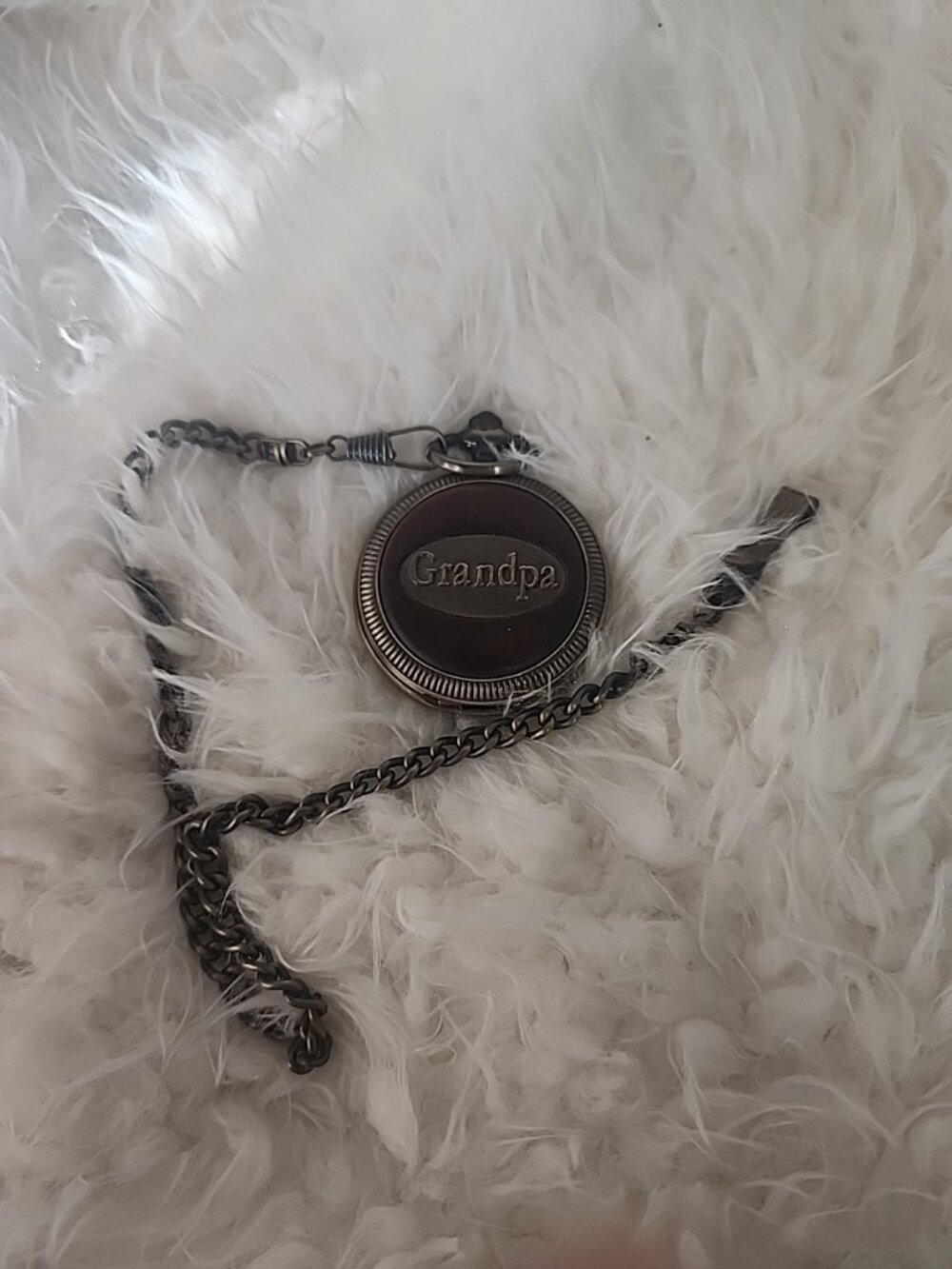 Vintage Grandpa Quartz Pocket Watch Bronze Tone Chain &Clip. Untested Needs Batt